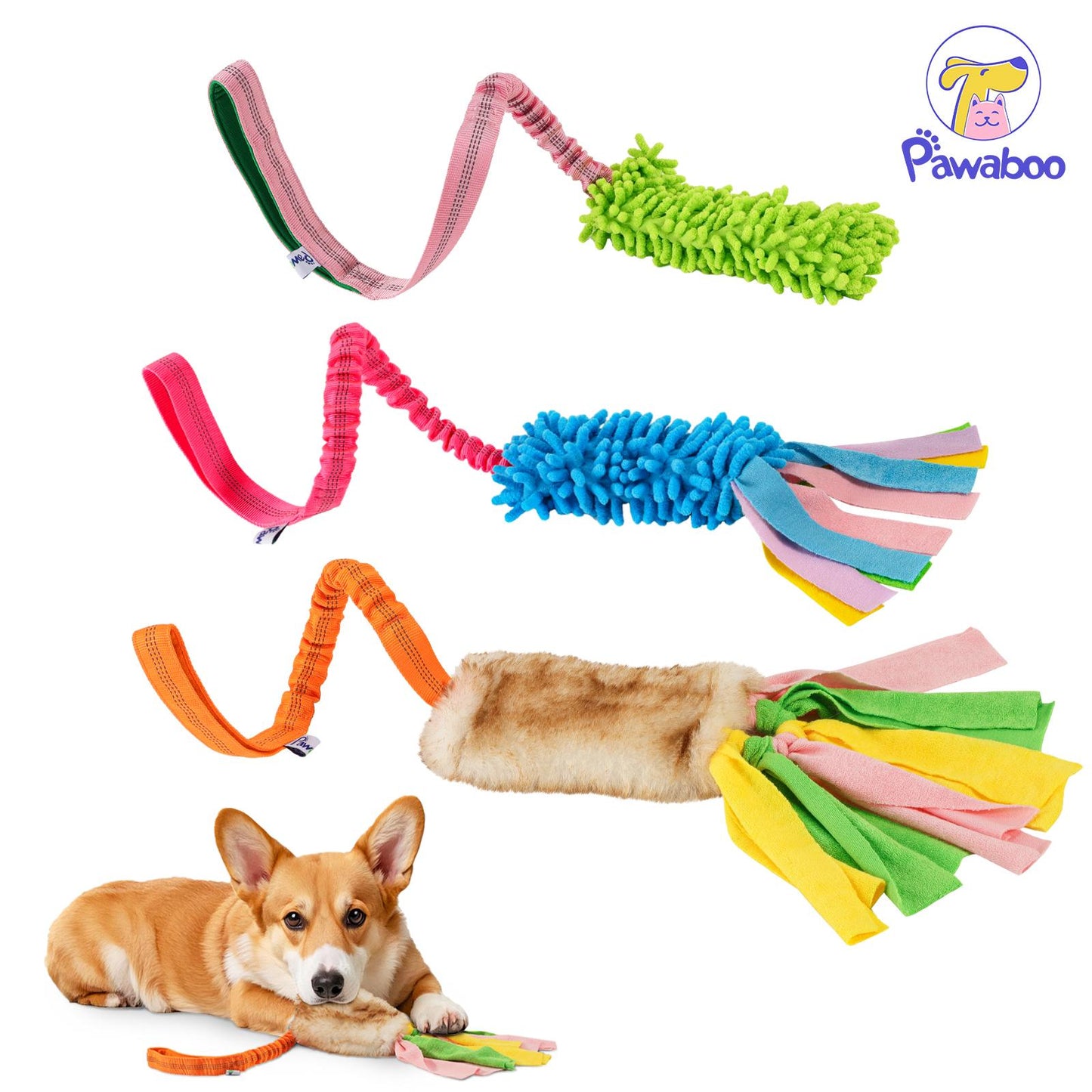 Pawaboo Plush Dog Chew Toy with Elastic Handle, Soft Polar Fleece