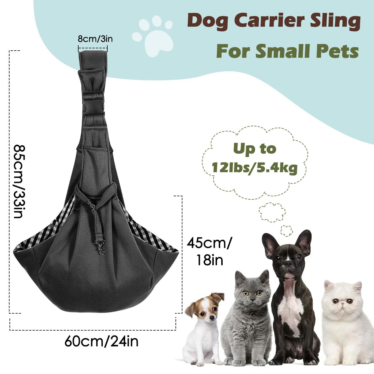 Pawaboo Pet Carrier Sling, Adjustable Shoulder Strap Dog & Cat Carrier with Pocket and Safety Belt, Washable