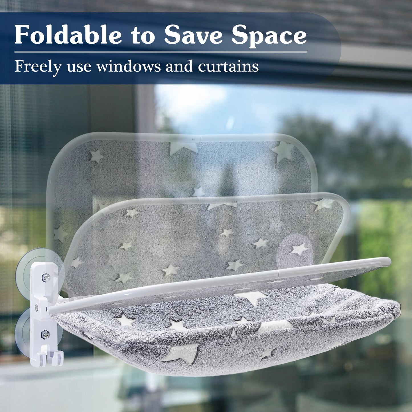 Cat Window Perch with Luminous Bed, Foldable Cats Hammock with Strong Suction Cups