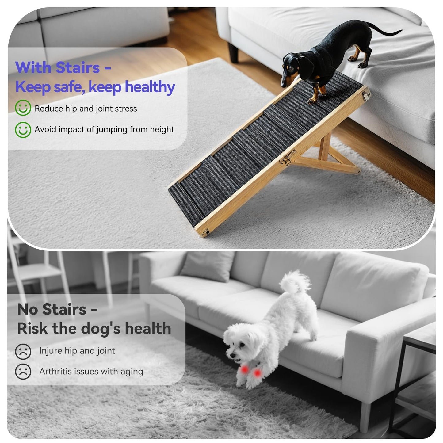 Dog Ramp for Couch & Bed, Foldable Pet Ramp with 4 Adjutable Nstable Heights (13"-21")