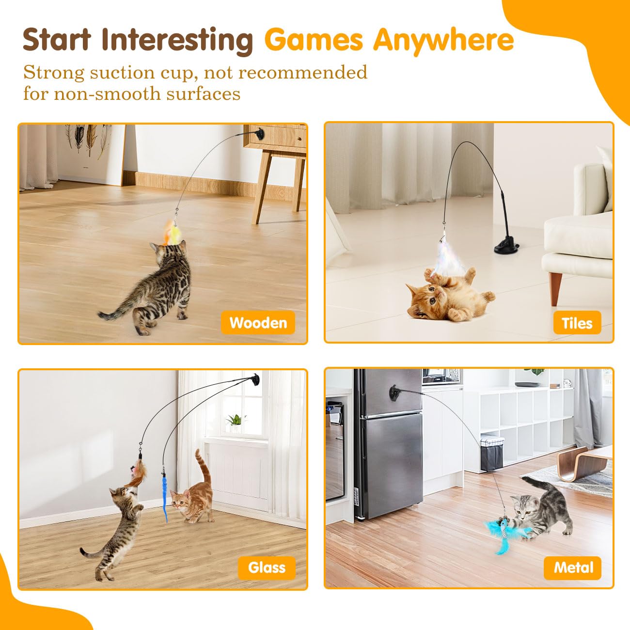Pawaboo Cat Feather Toys, Interactive Wand with Suction Cup, 2 Spring Rods & 7 Teaser Refills