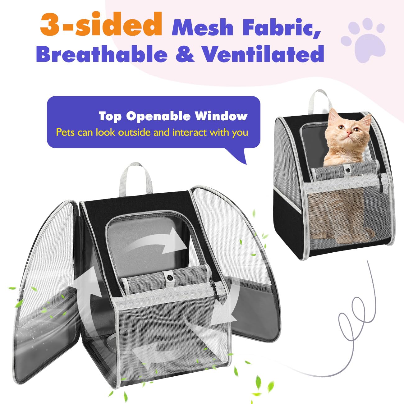 Pawaboo Cat Carrier Backpack, Pet Carrier Backpack for Kitties Small Dogs Puppies