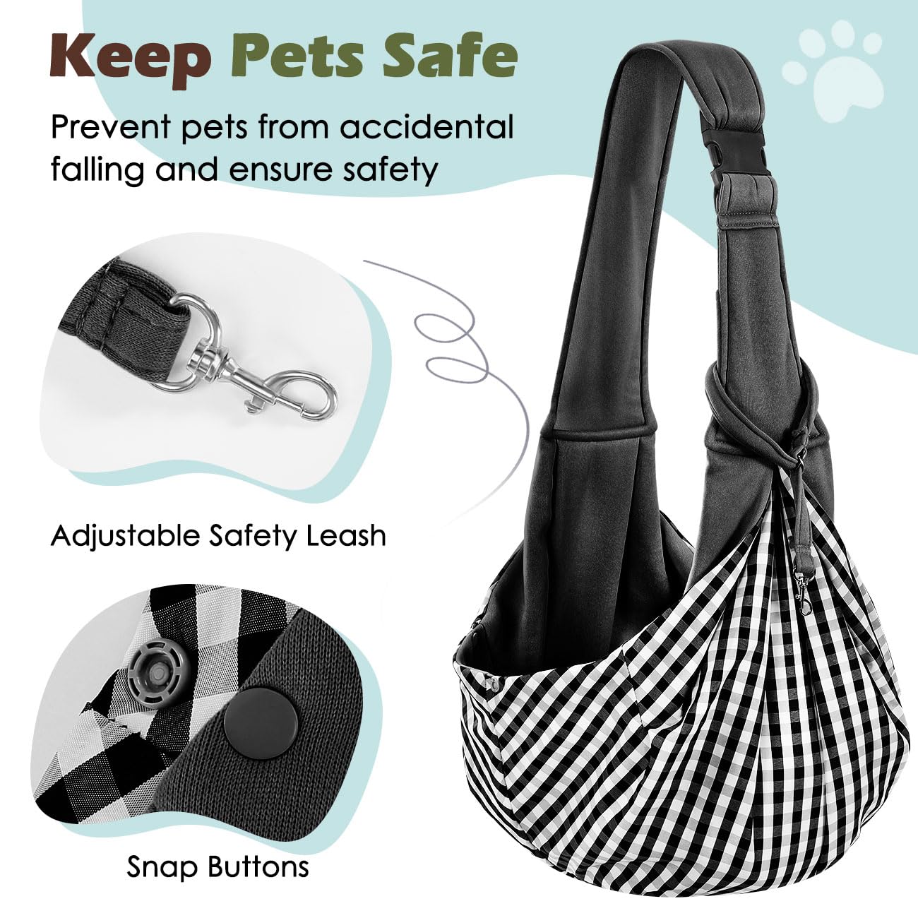 Pawaboo Pet Carrier Sling, Adjustable Shoulder Strap Dog & Cat Carrier with Pocket and Safety Belt, Washable