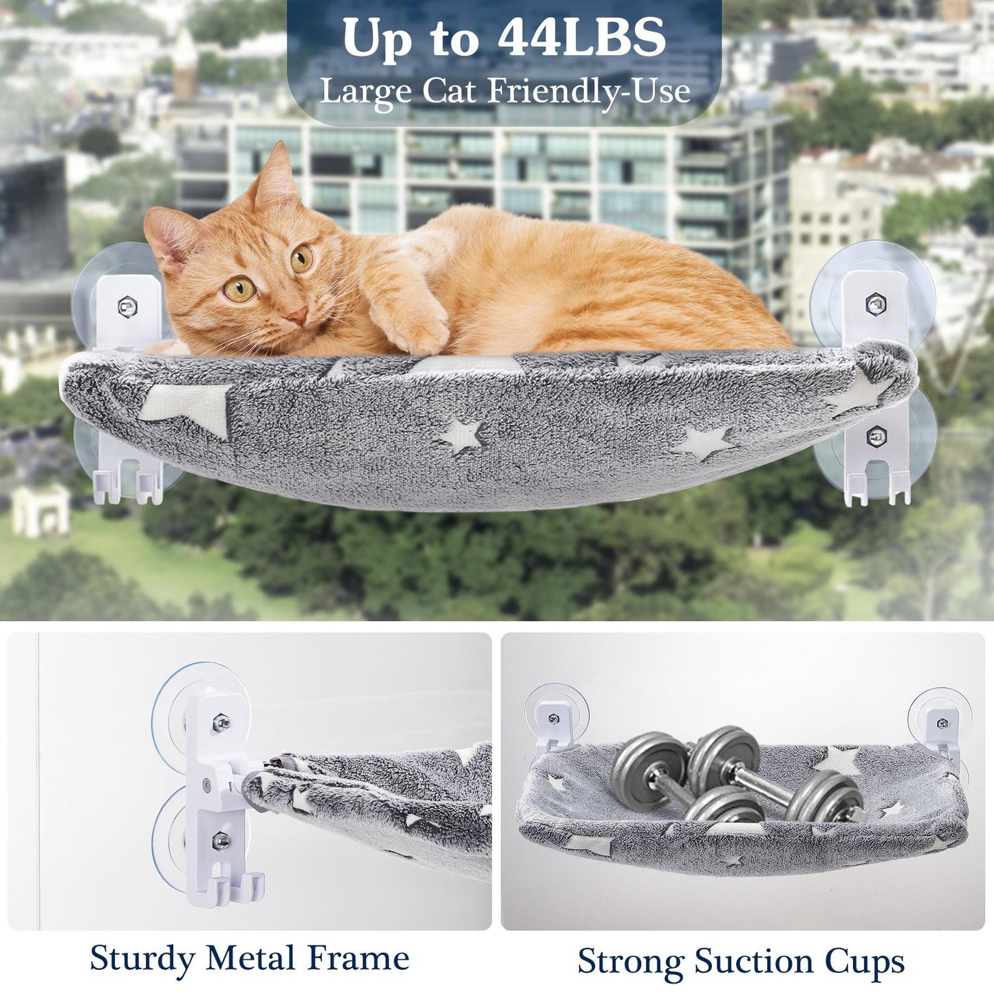 Cat Window Perch with Luminous Bed, Foldable Cats Hammock with Strong Suction Cups