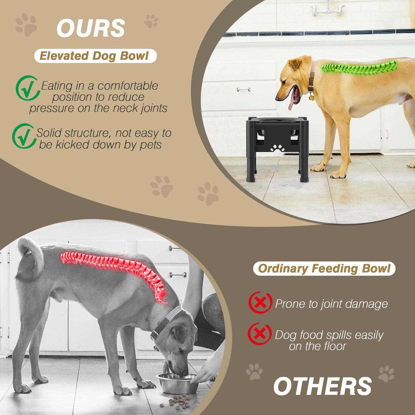 Elevated Slow Feeder Dog Bowls, Raised Dog Food Bowls with 3 Heights (6.1", 7.7", 9.3")