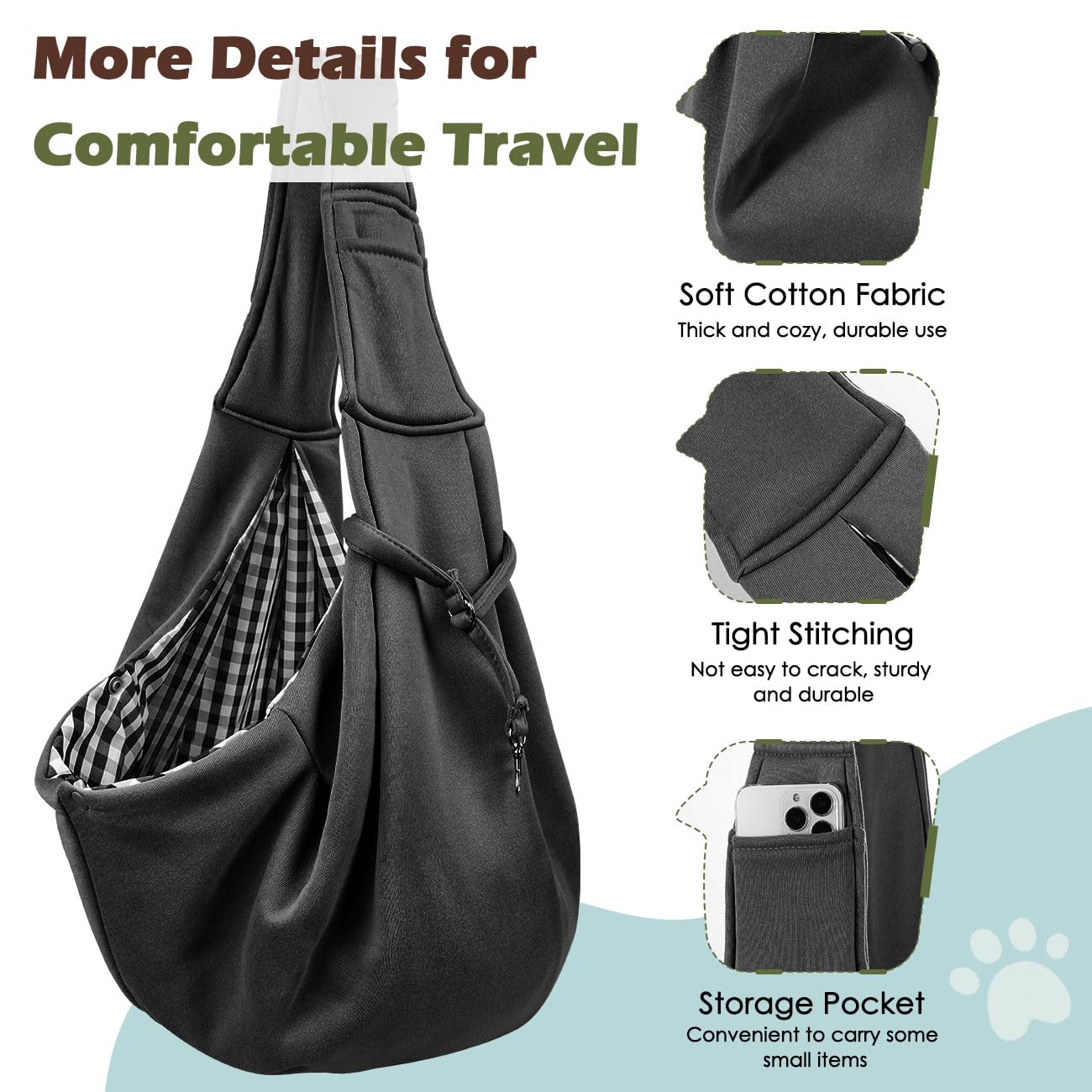 Pawaboo Pet Carrier Sling, Adjustable Shoulder Strap Dog & Cat Carrier with Pocket and Safety Belt, Washable
