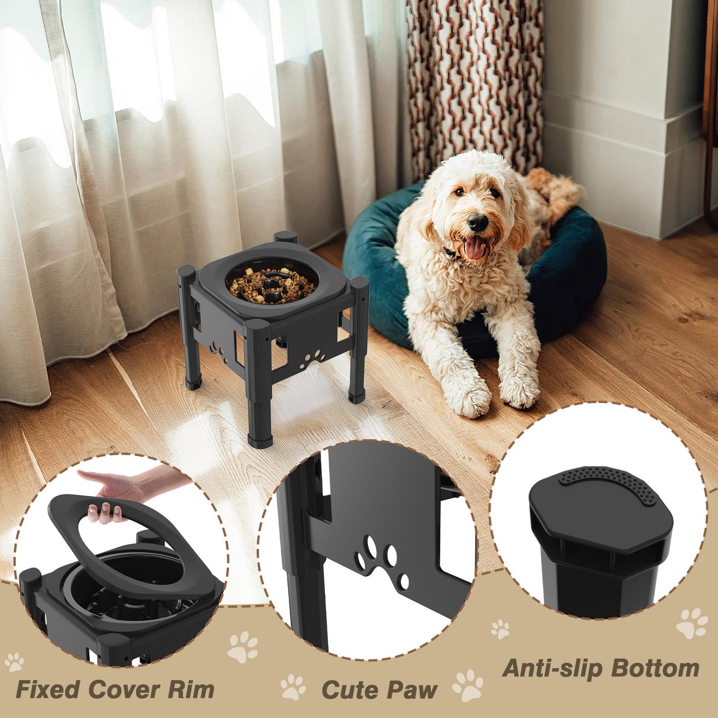 Elevated Slow Feeder Dog Bowls, Raised Dog Food Bowls with 3 Heights (6.1", 7.7", 9.3")