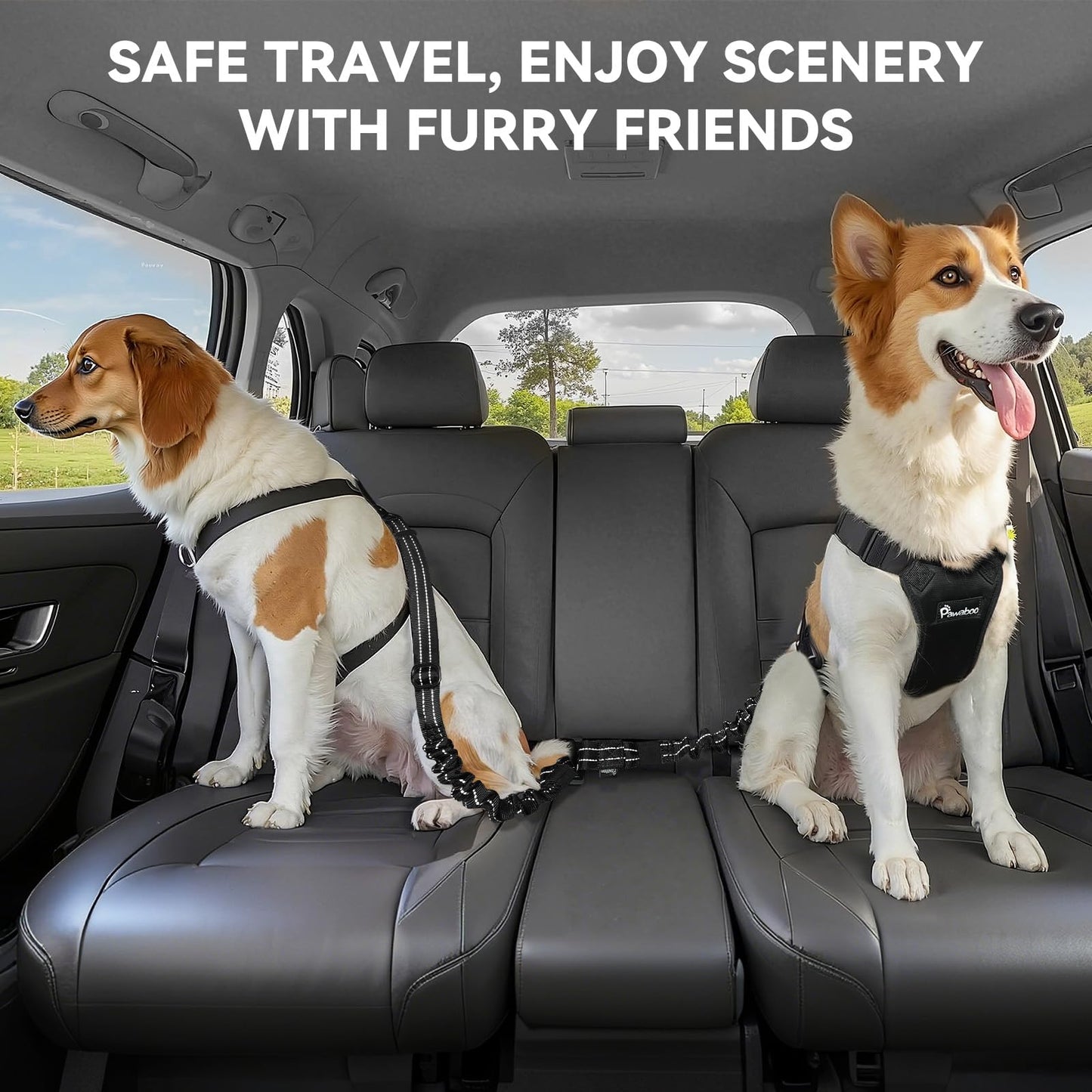 Pawaboo 2Pack Dog Seatbelt for Car, 3-in-1 Dog Car Seat Belt Bungee