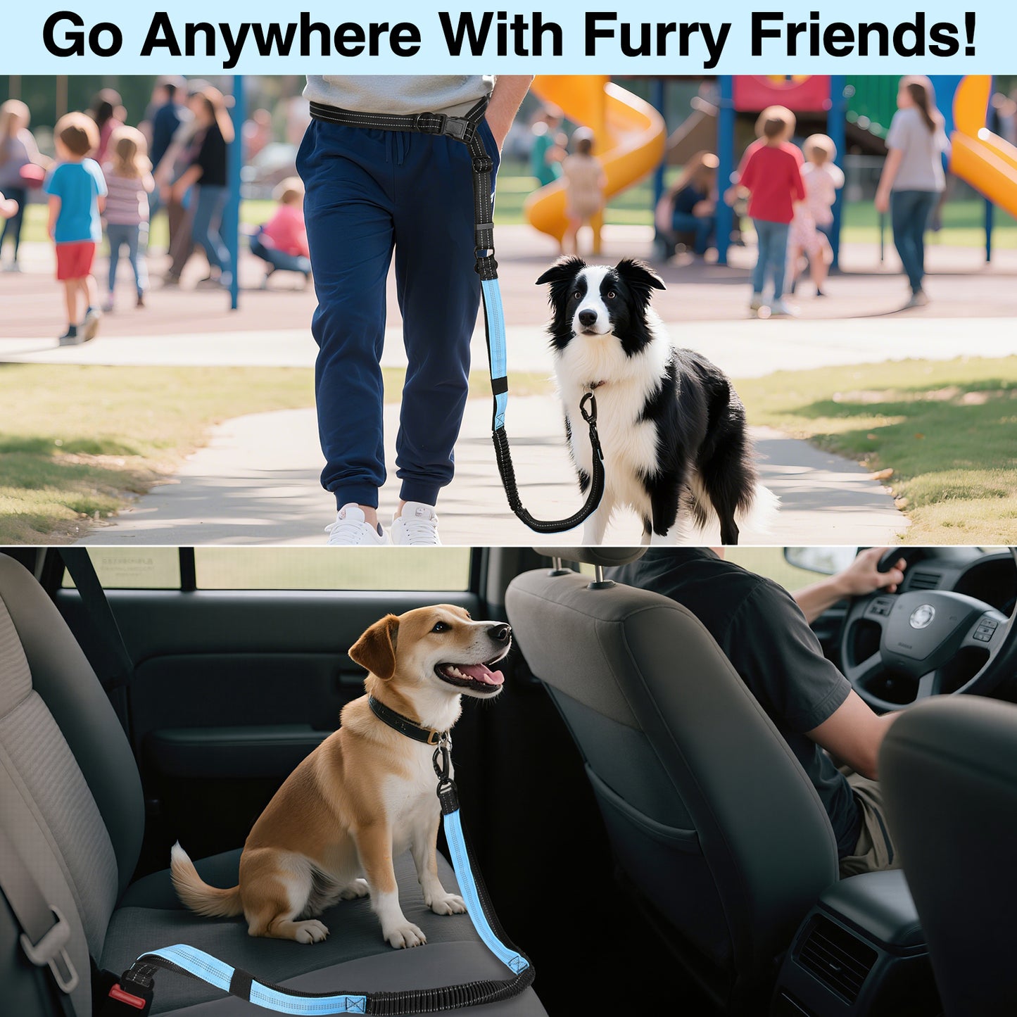 Pawaboo Hands-Free Dog Leash & Car Seatbelt Shockproof Bungee, Crossbody Design