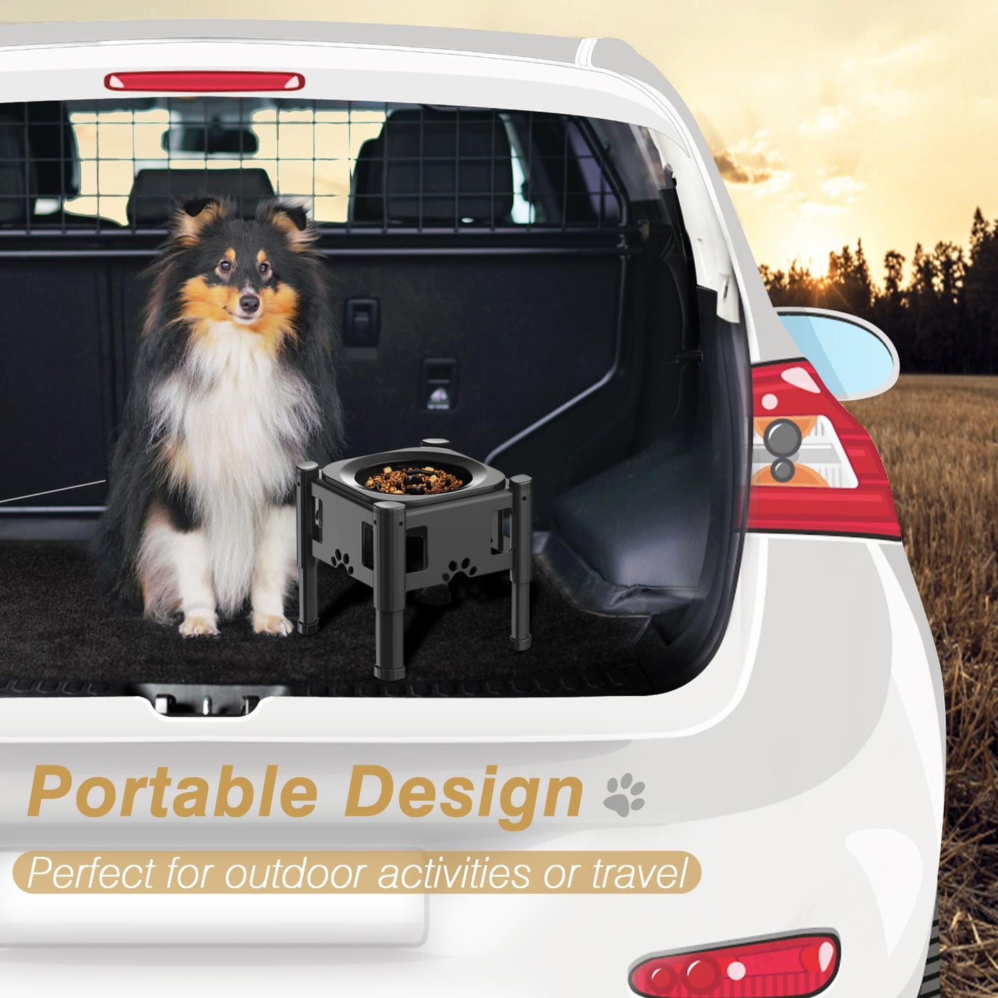 Elevated Slow Feeder Dog Bowls, Raised Dog Food Bowls with 3 Heights (6.1", 7.7", 9.3")