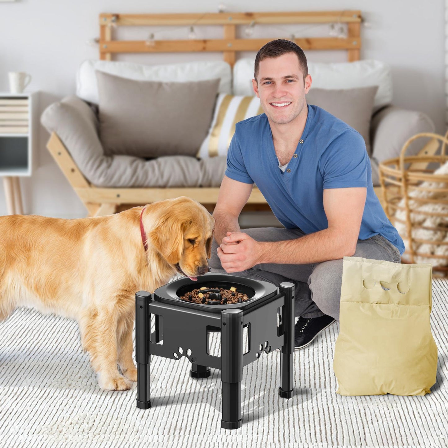 Elevated Slow Feeder Dog Bowls, Raised Dog Food Bowls with 3 Heights (6.1", 7.7", 9.3")