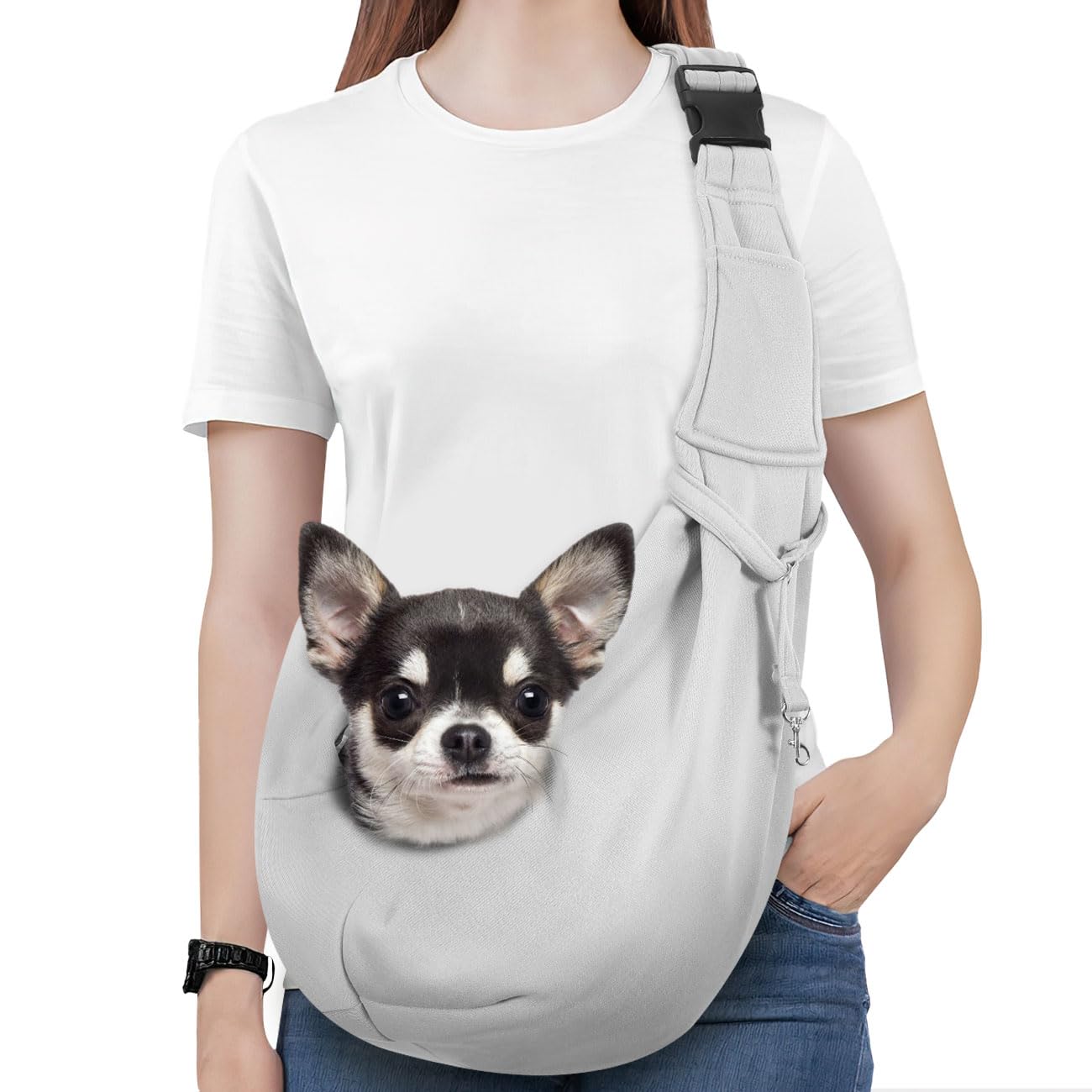 Pawaboo Pet Carrier Sling, Adjustable Shoulder Strap Dog & Cat Carrier with Pocket and Safety Belt, Washable