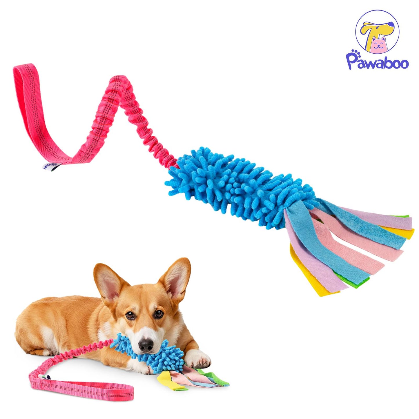 Pawaboo Plush Dog Chew Toy with Elastic Handle, Soft Polar Fleece