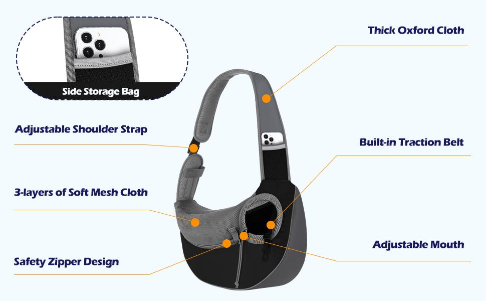 Pawaboo Sling Carrier, Hands Free Mesh Crossbody Bag with Adjustable Strap & Pocket