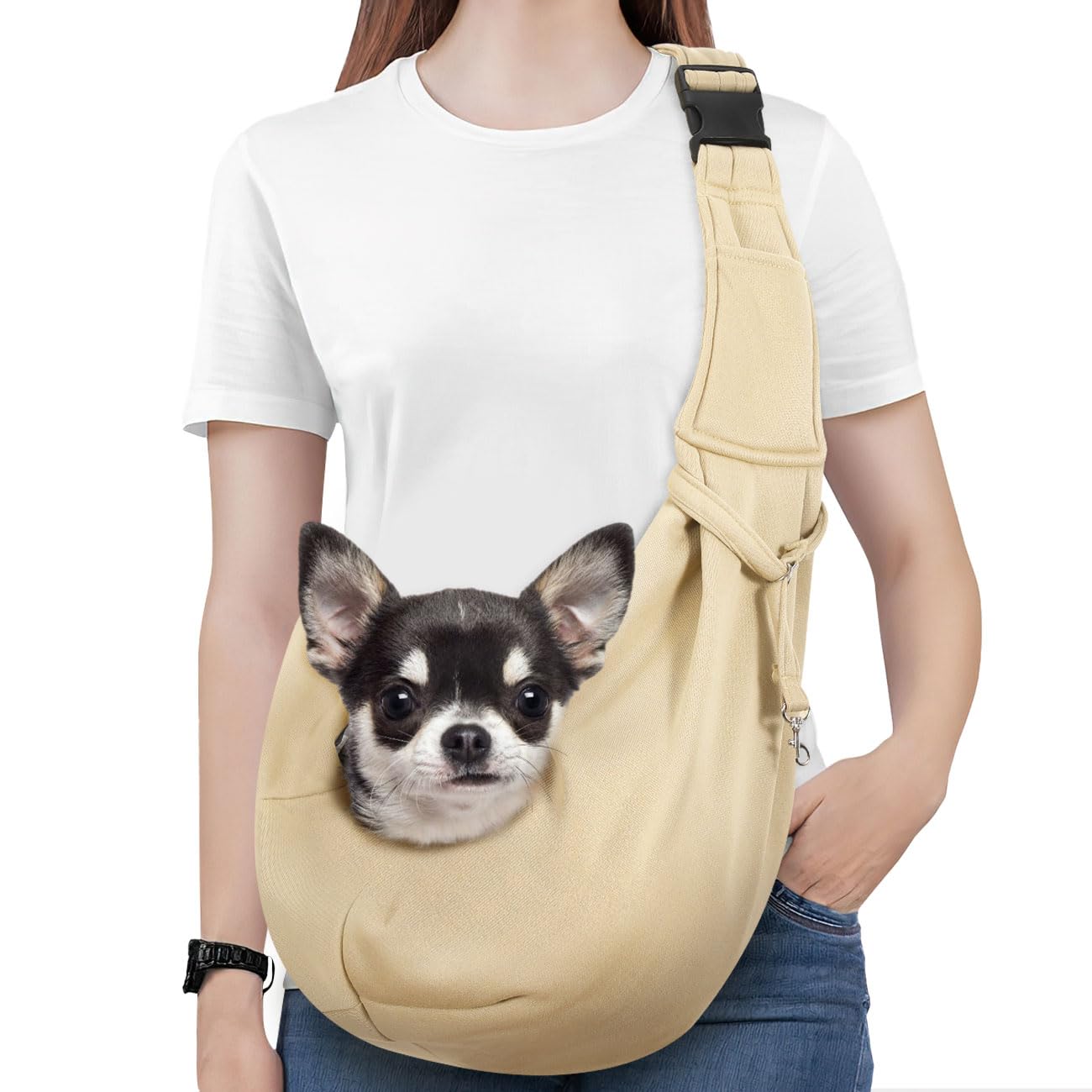 Pawaboo Pet Carrier Sling, Adjustable Shoulder Strap Dog & Cat Carrier with Pocket and Safety Belt, Washable