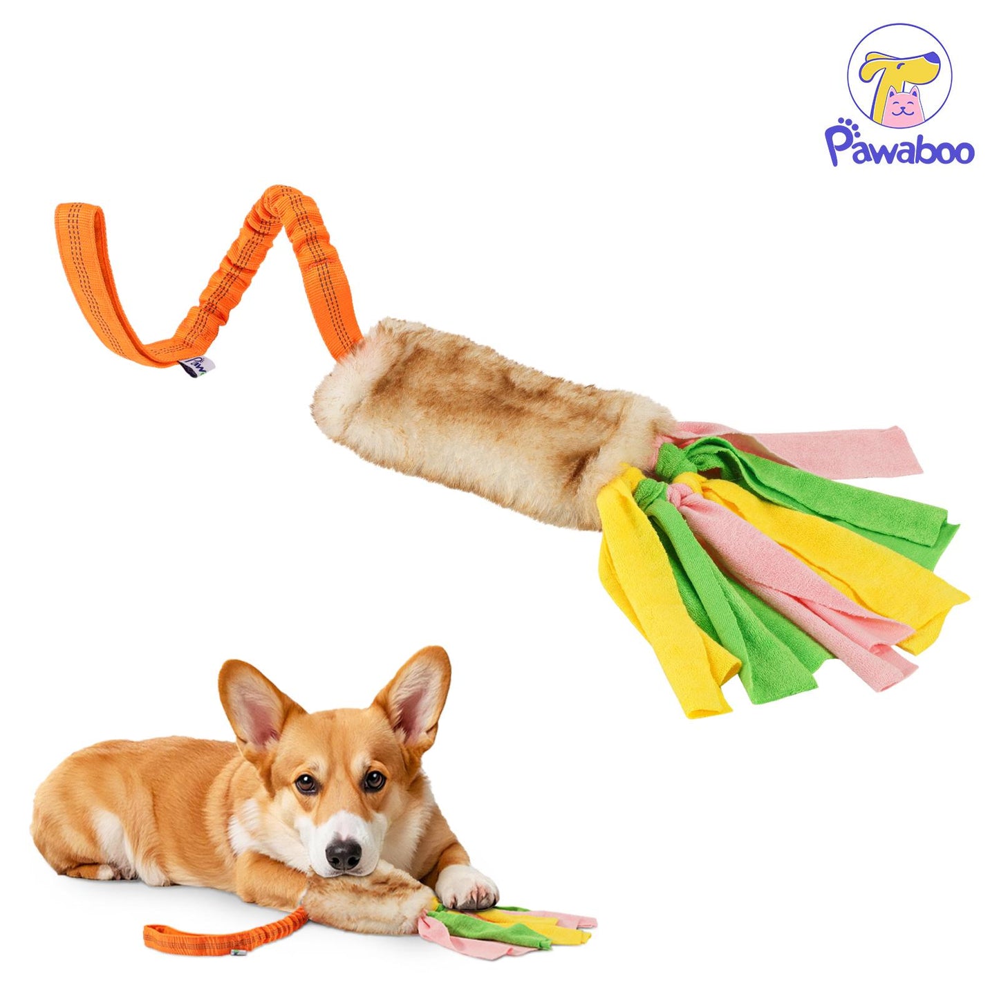 Pawaboo Plush Dog Chew Toy with Elastic Handle, Soft Polar Fleece