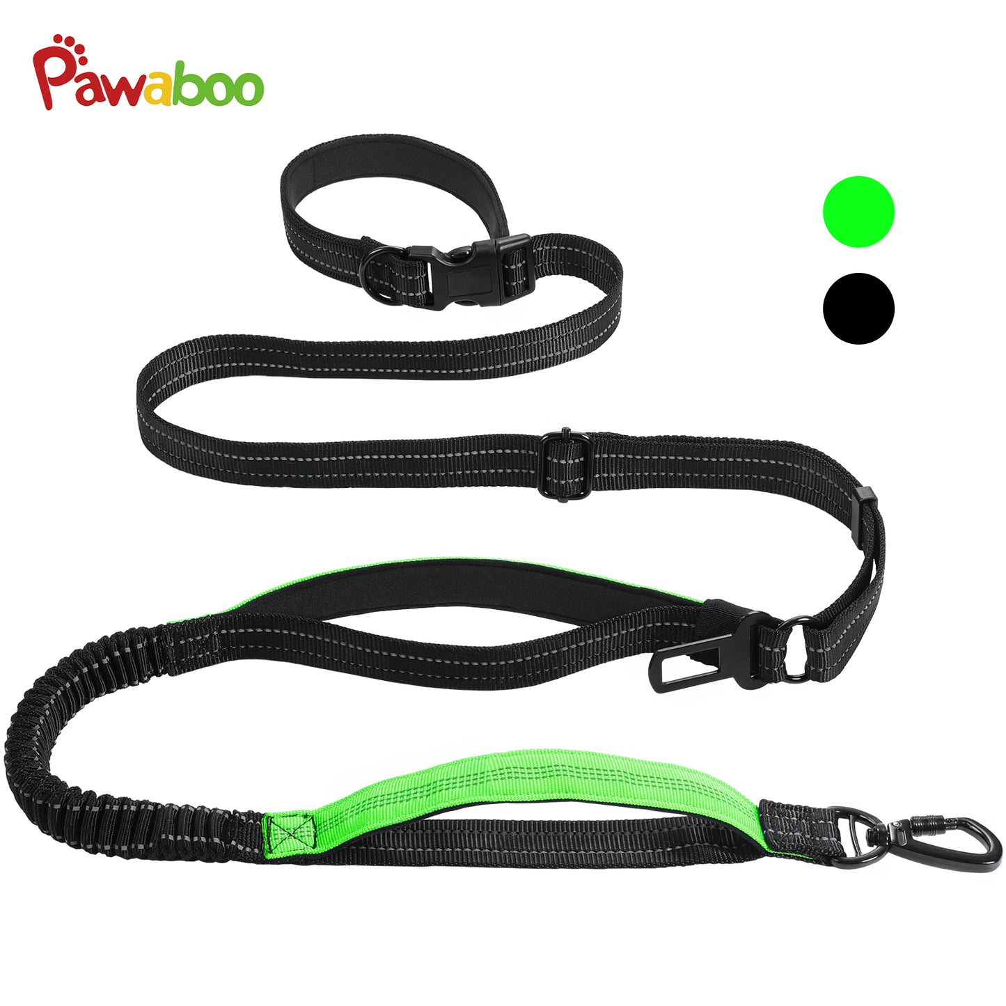 Pawaboo Hands-Free Dog Leash & Car Seatbelt Shockproof Bungee, Crossbody Design