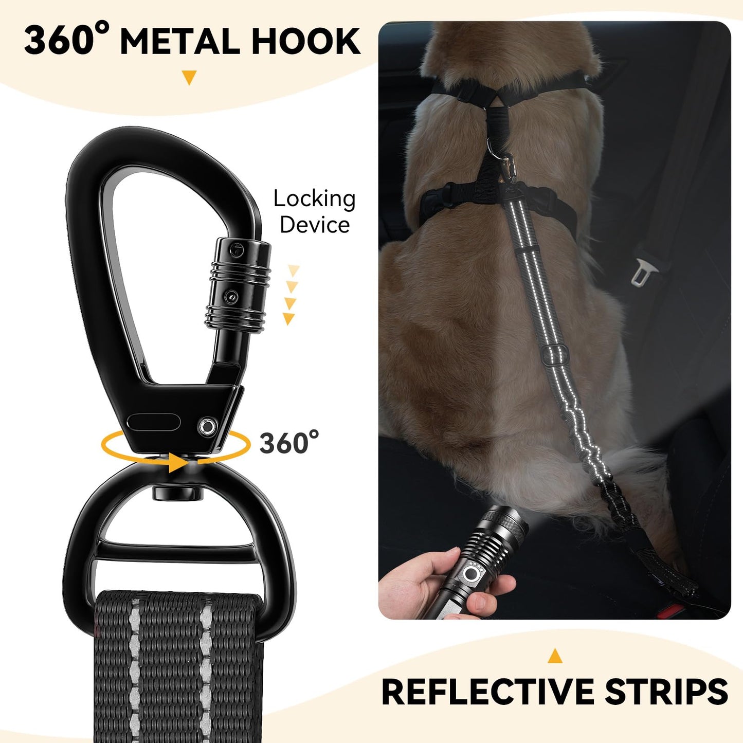 Pawaboo 2Pack Dog Seatbelt for Car, 3-in-1 Dog Car Seat Belt Bungee