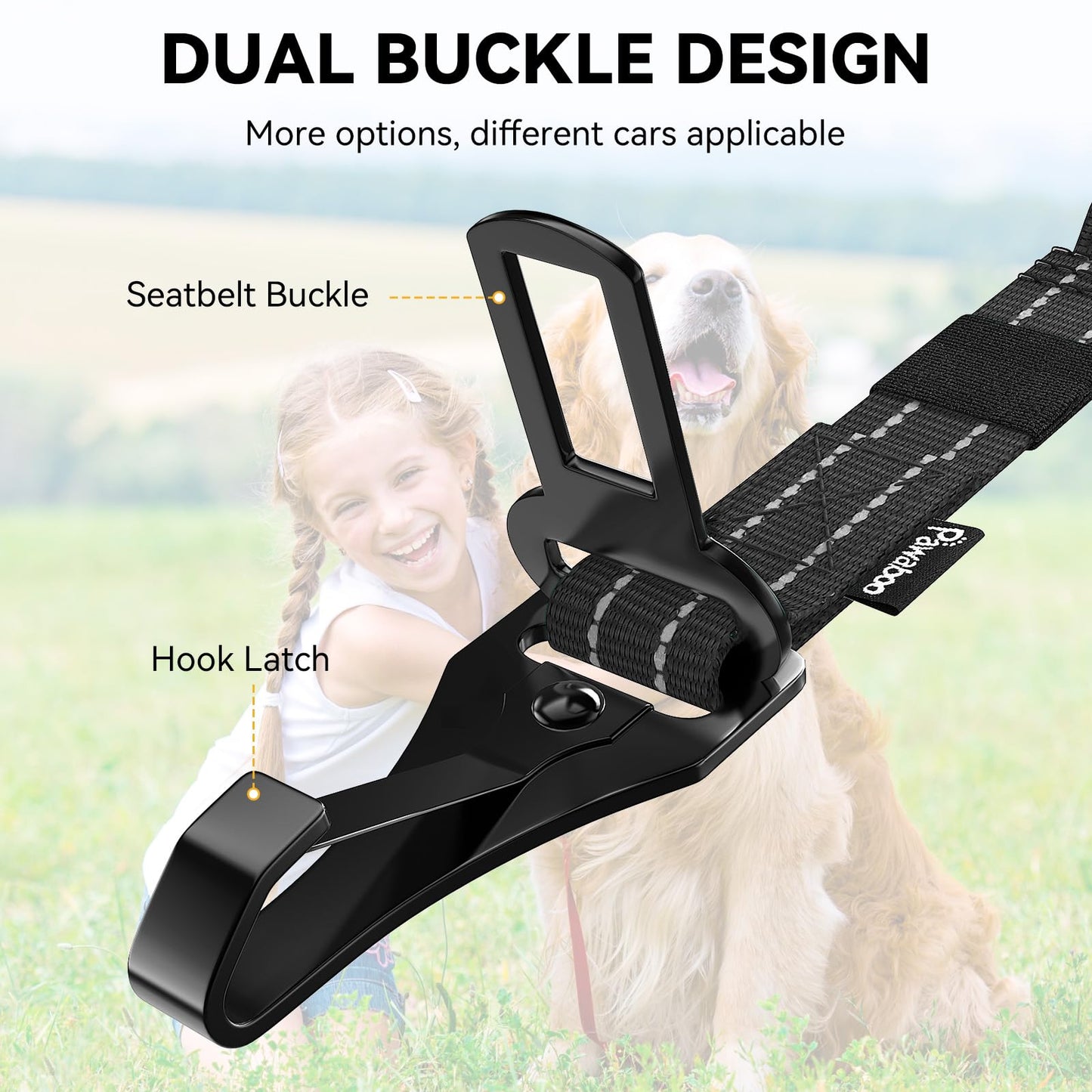 Pawaboo 2Pack Dog Seatbelt for Car, 3-in-1 Dog Car Seat Belt Bungee