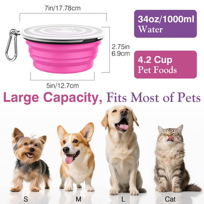 Pawaboo 2-Pack Collapsible Dog Bowls – Portable Silicone Food