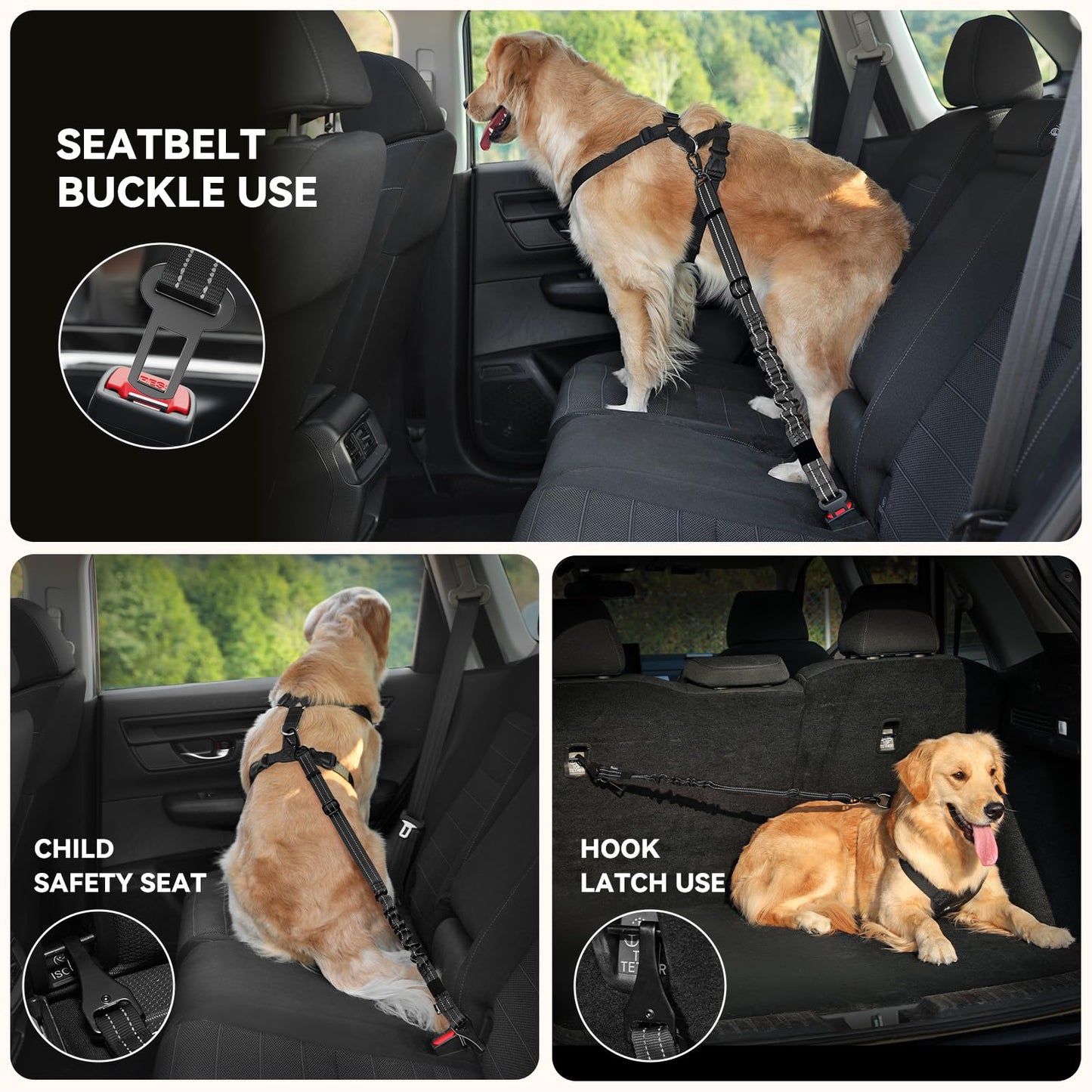 Pawaboo 2Pack Dog Seatbelt for Car, 3-in-1 Dog Car Seat Belt Bungee