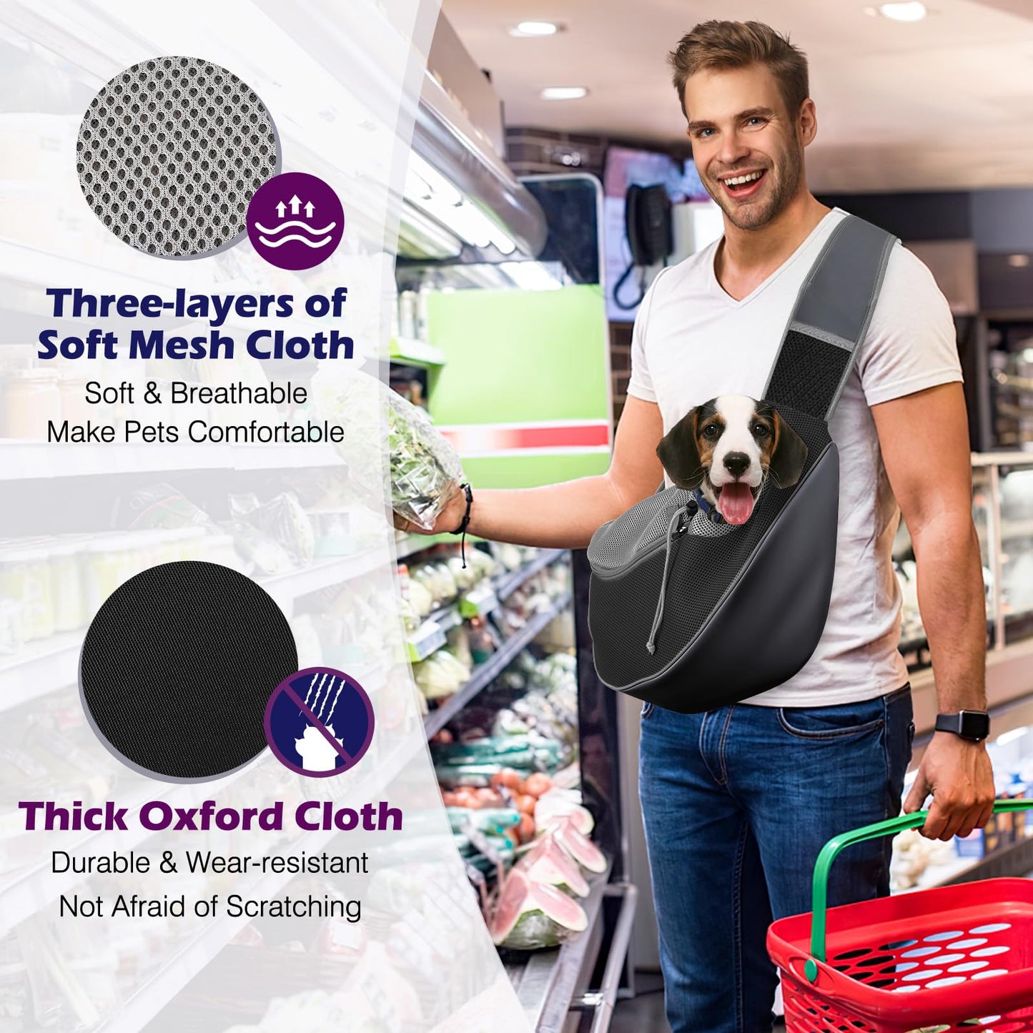 Pawaboo Sling Carrier, Hands Free Mesh Crossbody Bag with Adjustable Strap & Pocket