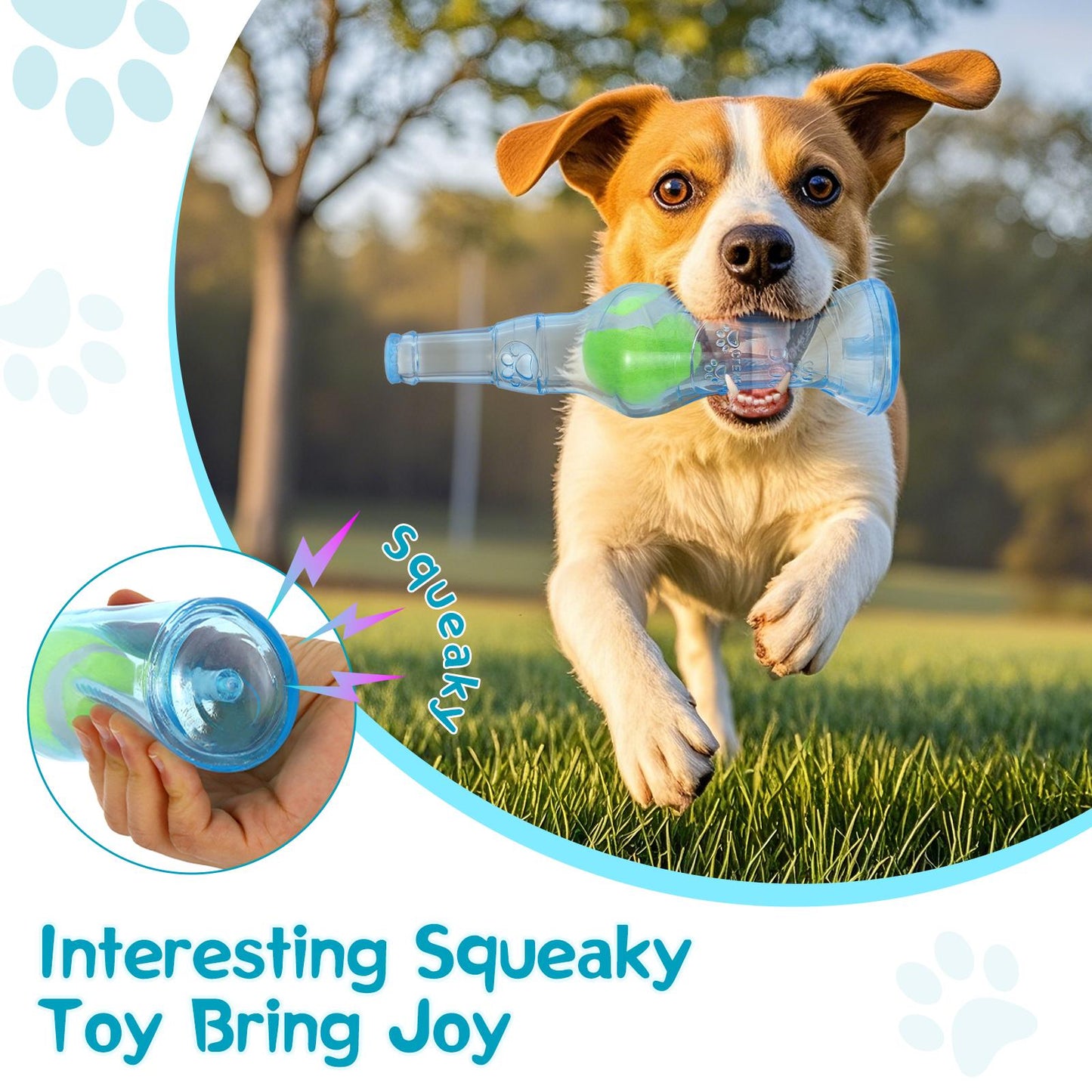 Pawaboo Blue Water Bottle with Tennis Ball & Squeaker, Durable Toy for Aggressive Chewers