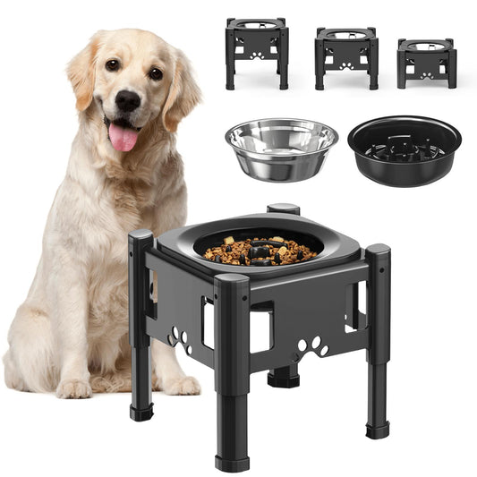 Elevated Slow Feeder Dog Bowls, Raised Dog Food Bowls with 3 Heights (6.1", 7.7", 9.3")