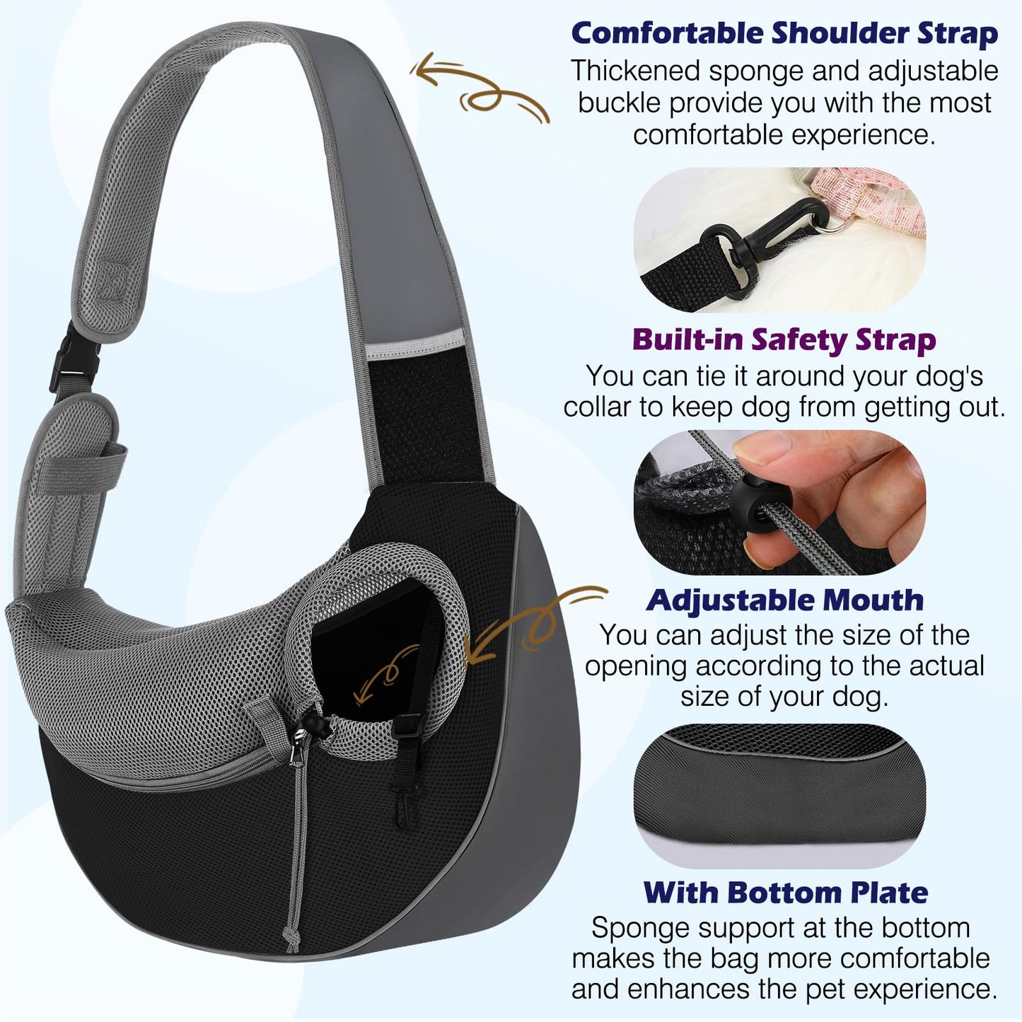 Pawaboo Sling Carrier, Hands Free Mesh Crossbody Bag with Adjustable Strap & Pocket