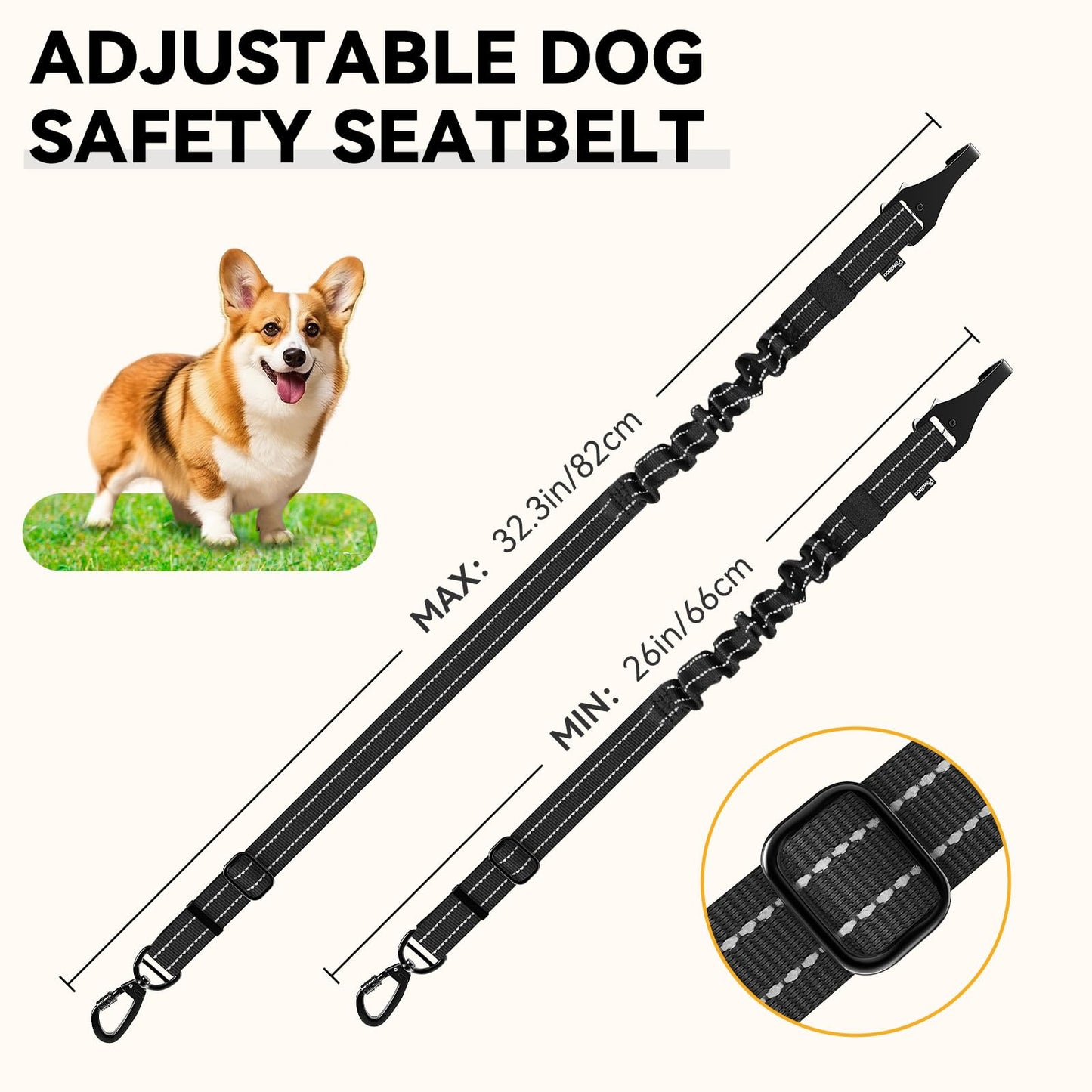 Pawaboo 2Pack Dog Seatbelt for Car, 3-in-1 Dog Car Seat Belt Bungee