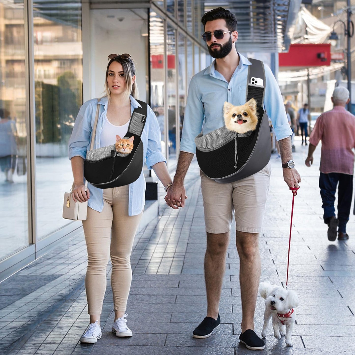 Pawaboo Sling Carrier, Hands Free Mesh Crossbody Bag with Adjustable Strap & Pocket