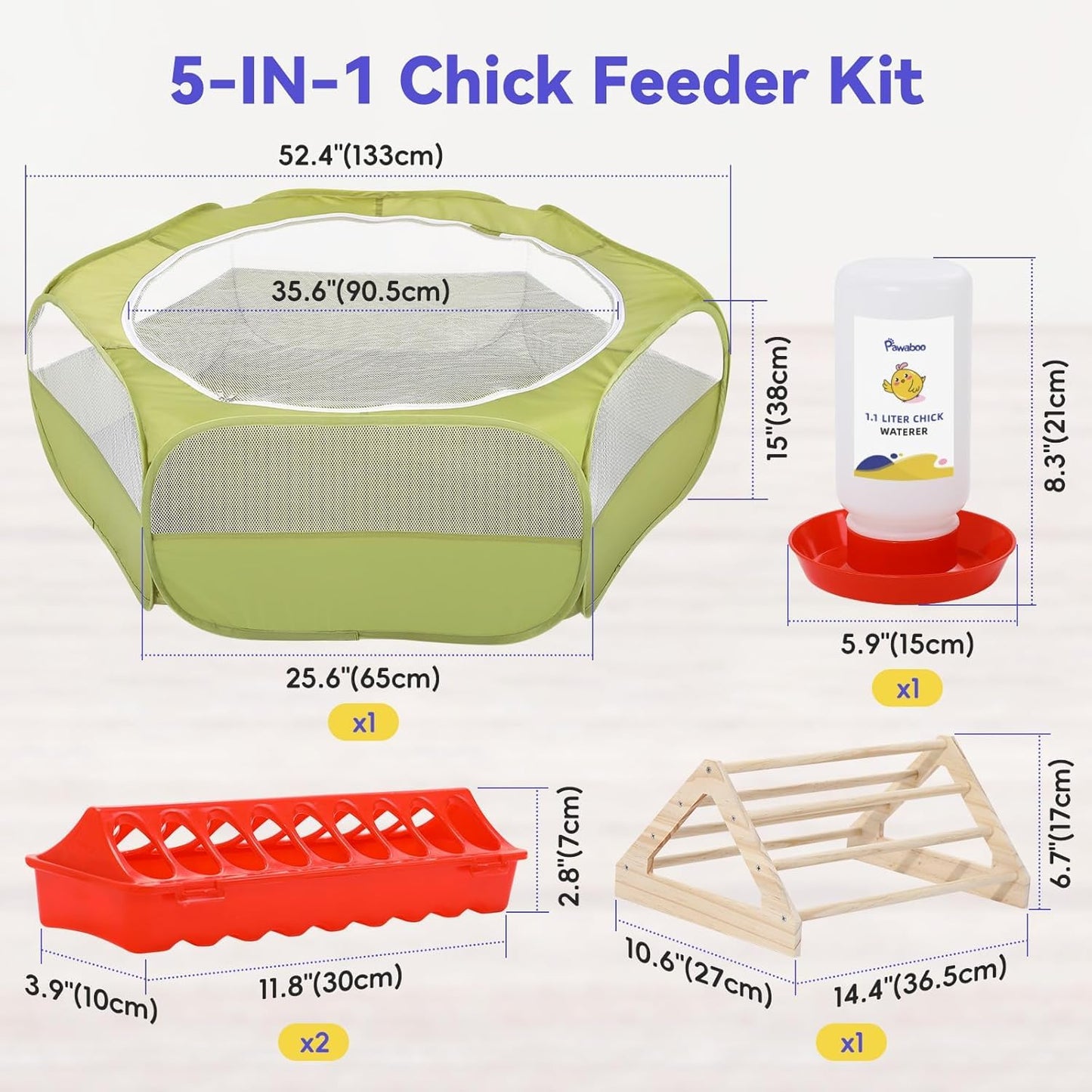 Pawaboo 5-in-1 Chicken Brooder Box for Chick Starter Kit, Includes Pet Cage Tent, Chicks Perch