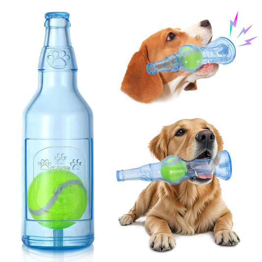 Pawaboo Blue Water Bottle with Tennis Ball & Squeaker, Durable Toy for Aggressive Chewers