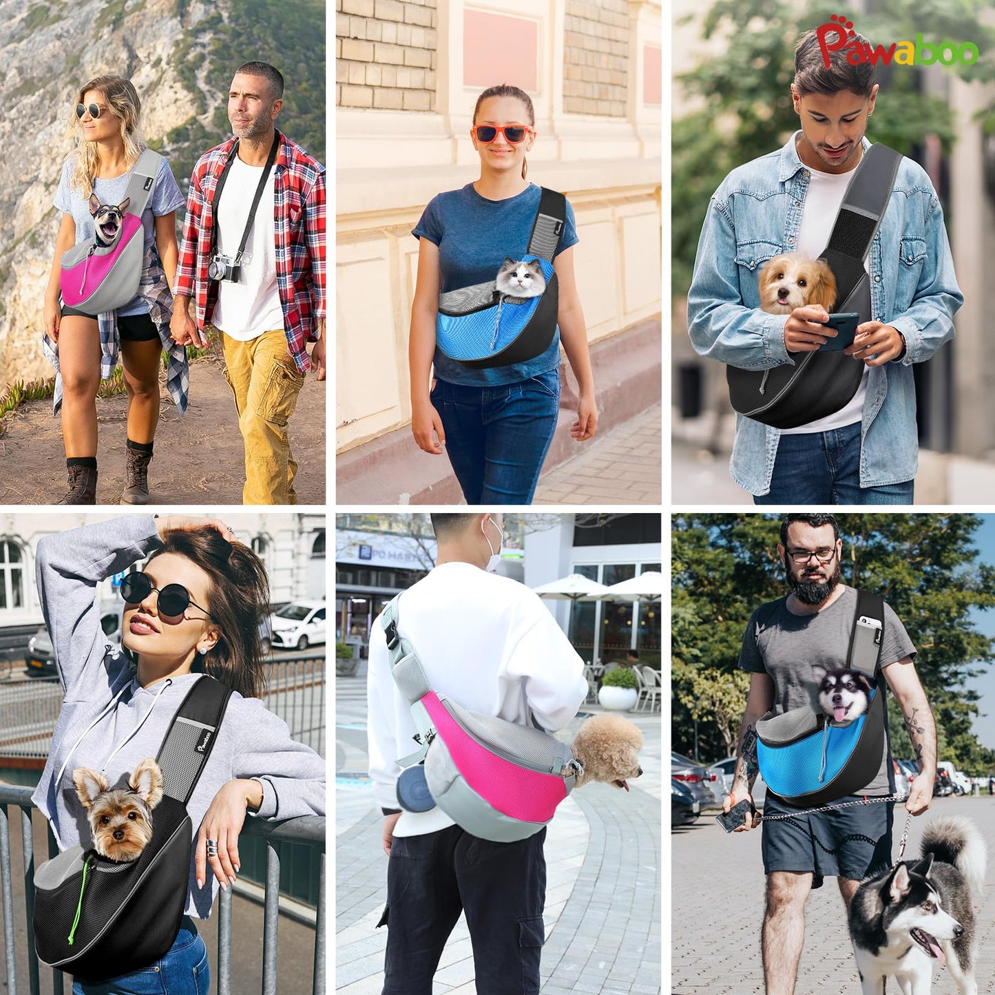 Pawaboo Sling Carrier, Hands Free Mesh Crossbody Bag with Adjustable Strap & Pocket
