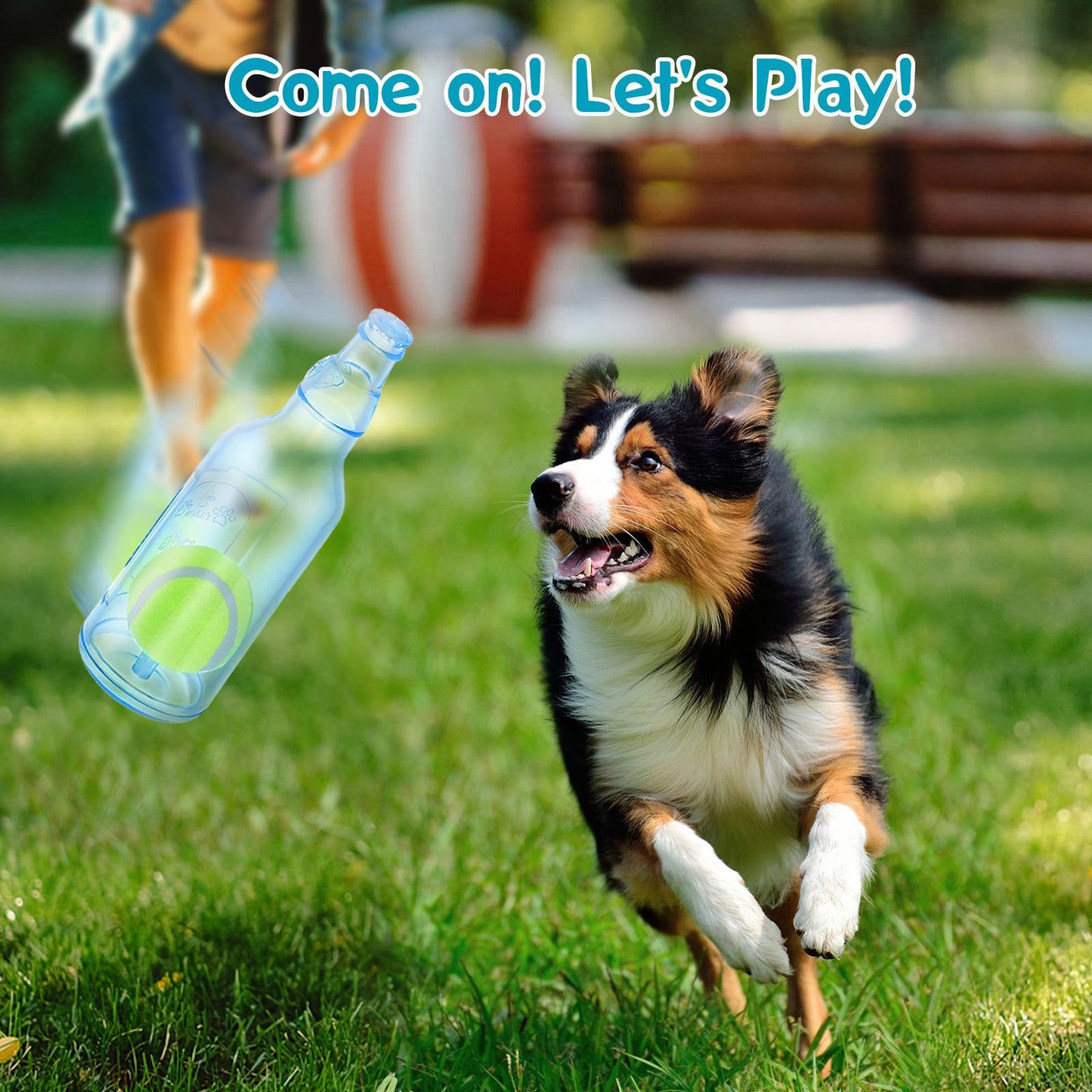 Pawaboo Blue Water Bottle with Tennis Ball & Squeaker, Durable Toy for Aggressive Chewers