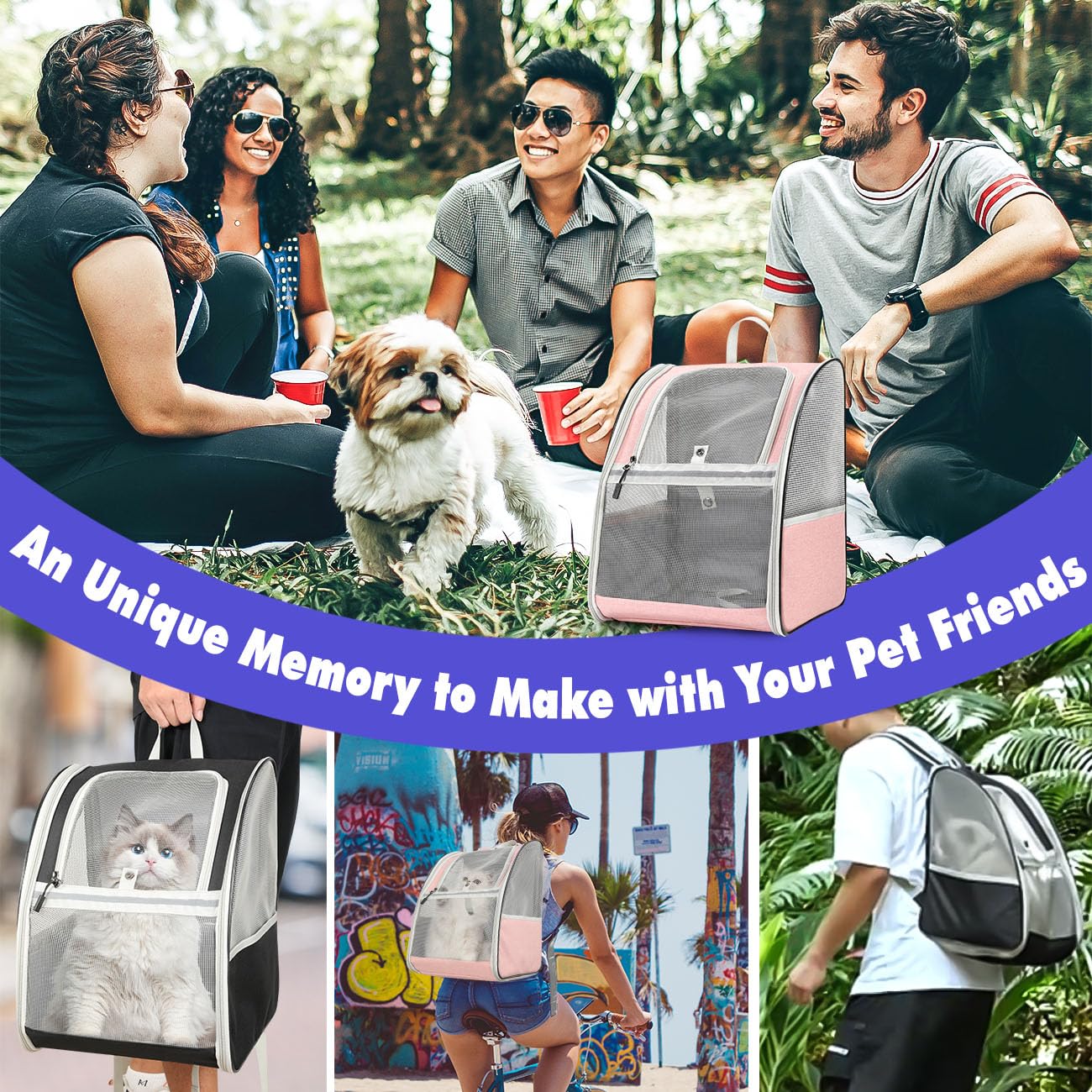 Pawaboo Cat Carrier Backpack, Pet Carrier Backpack for Kitties Small Dogs Puppies