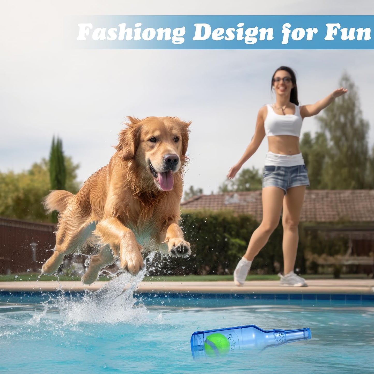 Pawaboo Blue Water Bottle with Tennis Ball & Squeaker, Durable Toy for Aggressive Chewers