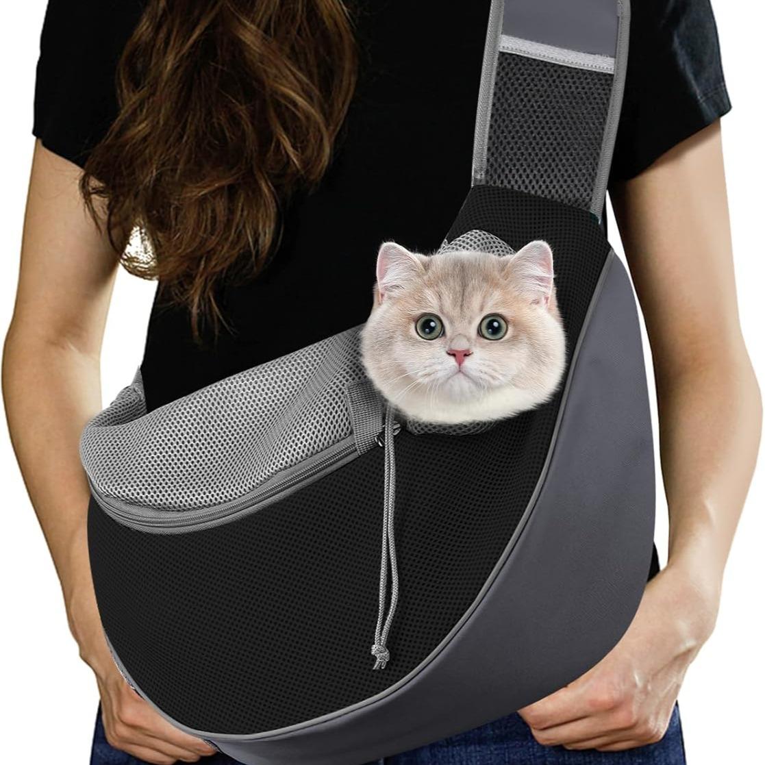 Pawaboo Sling Carrier, Hands Free Mesh Crossbody Bag with Adjustable Strap & Pocket