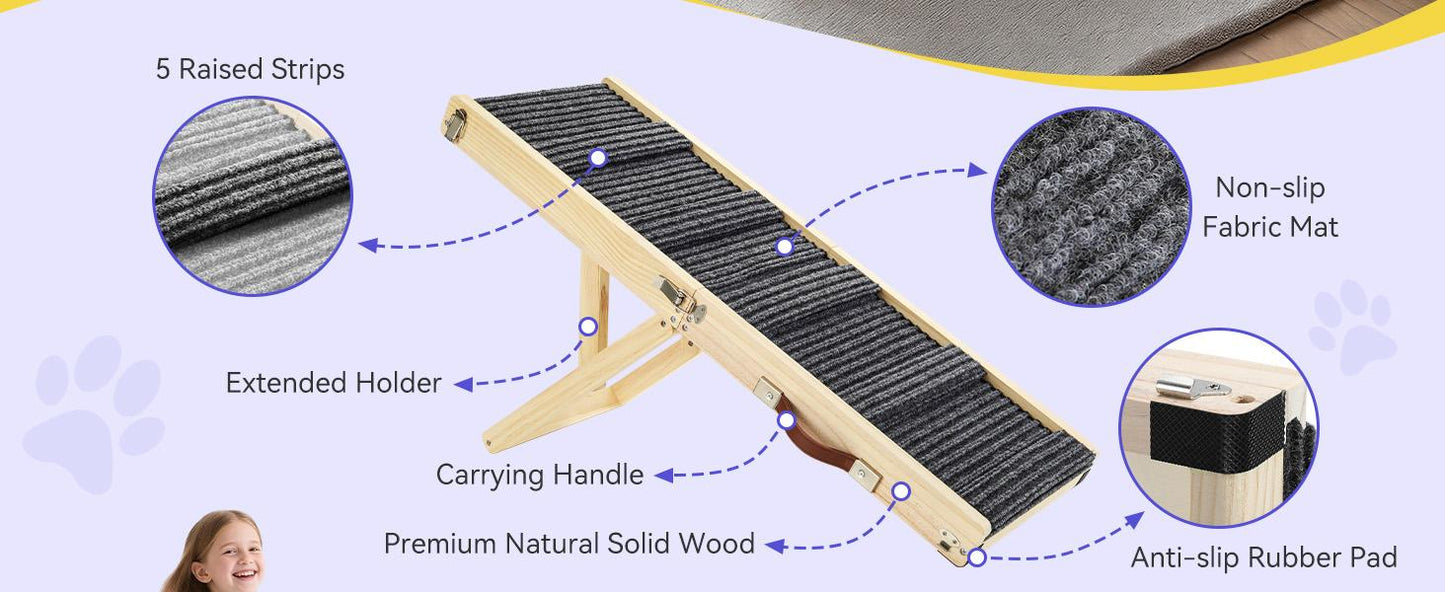 Dog Ramp for Couch & Bed, Foldable Pet Ramp with 4 Adjutable Nstable Heights (13"-21")