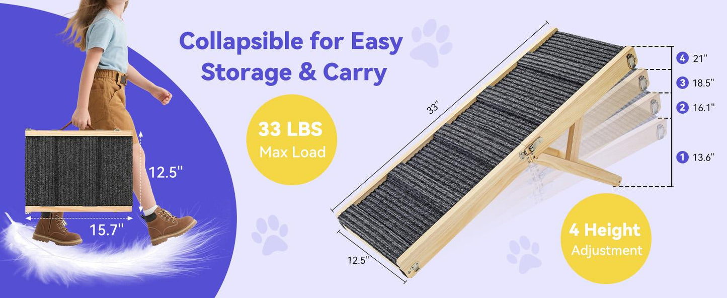 Dog Ramp for Couch & Bed, Foldable Pet Ramp with 4 Adjutable Nstable Heights (13"-21")