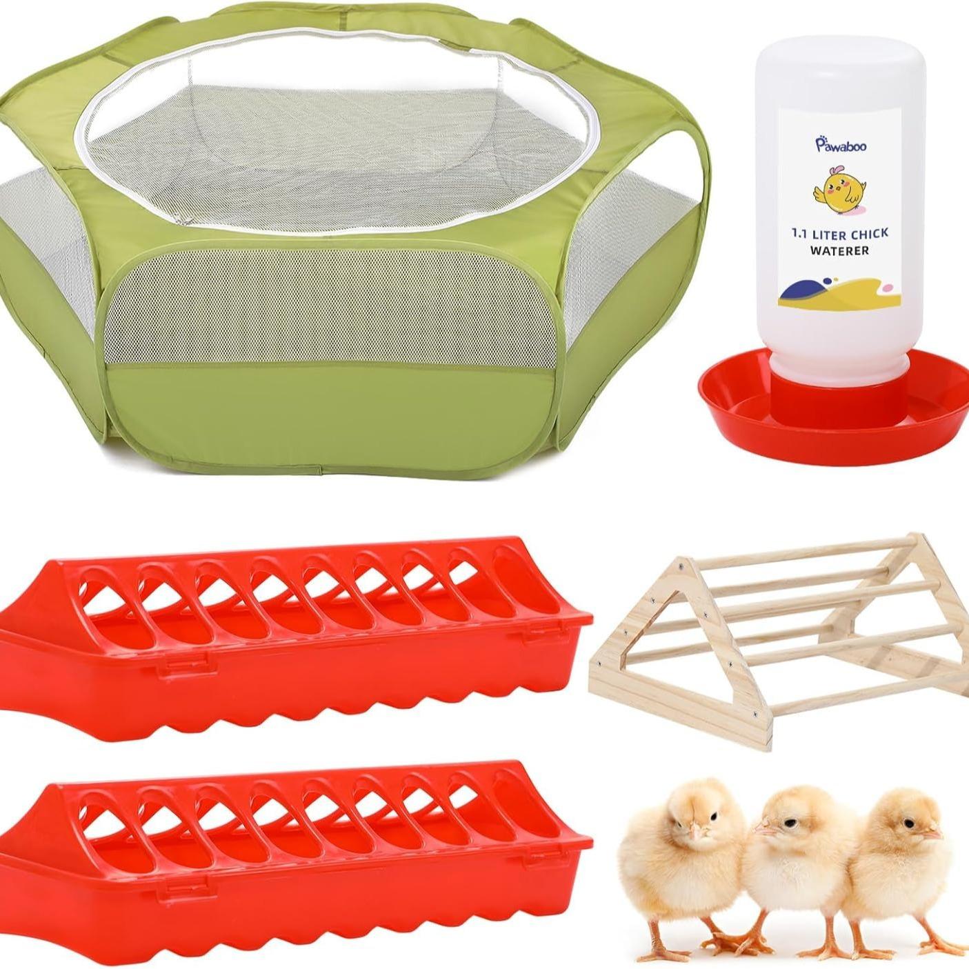 Pawaboo 5-in-1 Chicken Brooder Box for Chick Starter Kit, Includes Pet Cage Tent, Chicks Perch