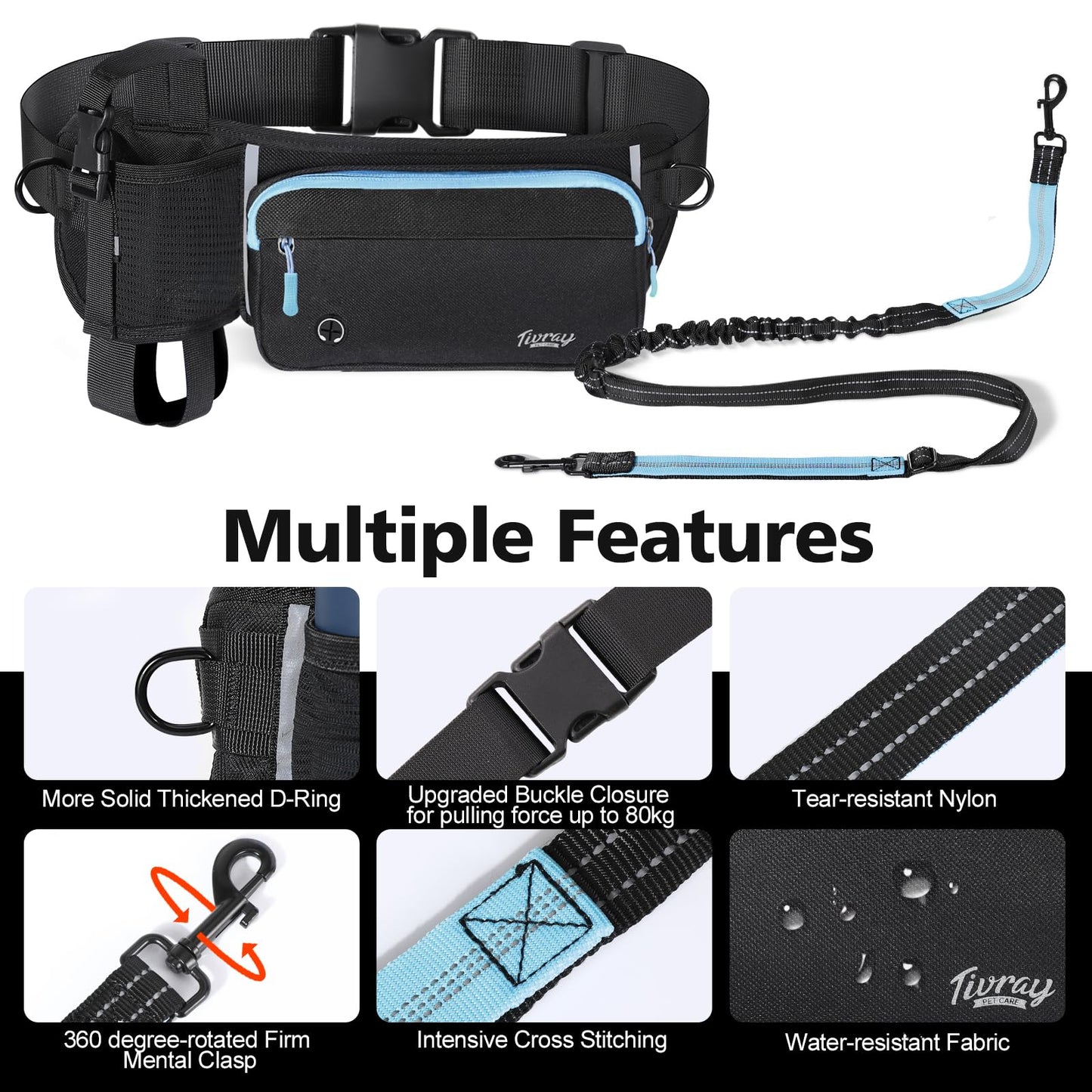 Hands-free dog leash for 2 dogs