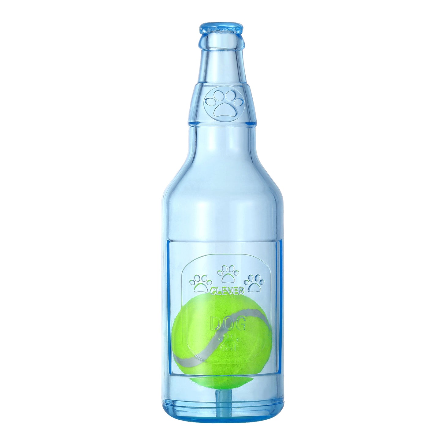 Pawaboo Blue Water Bottle with Tennis Ball & Squeaker, Durable Toy for Aggressive Chewers
